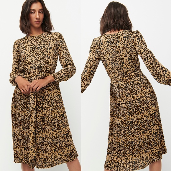 pleated leopard print dress
